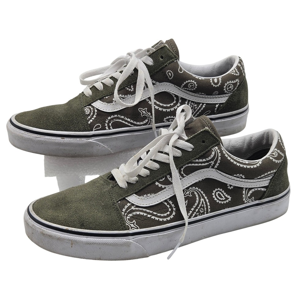Vans Old Skool Peace Paisley Shoes Mens 10 Green Suede Skate Grape Leaf